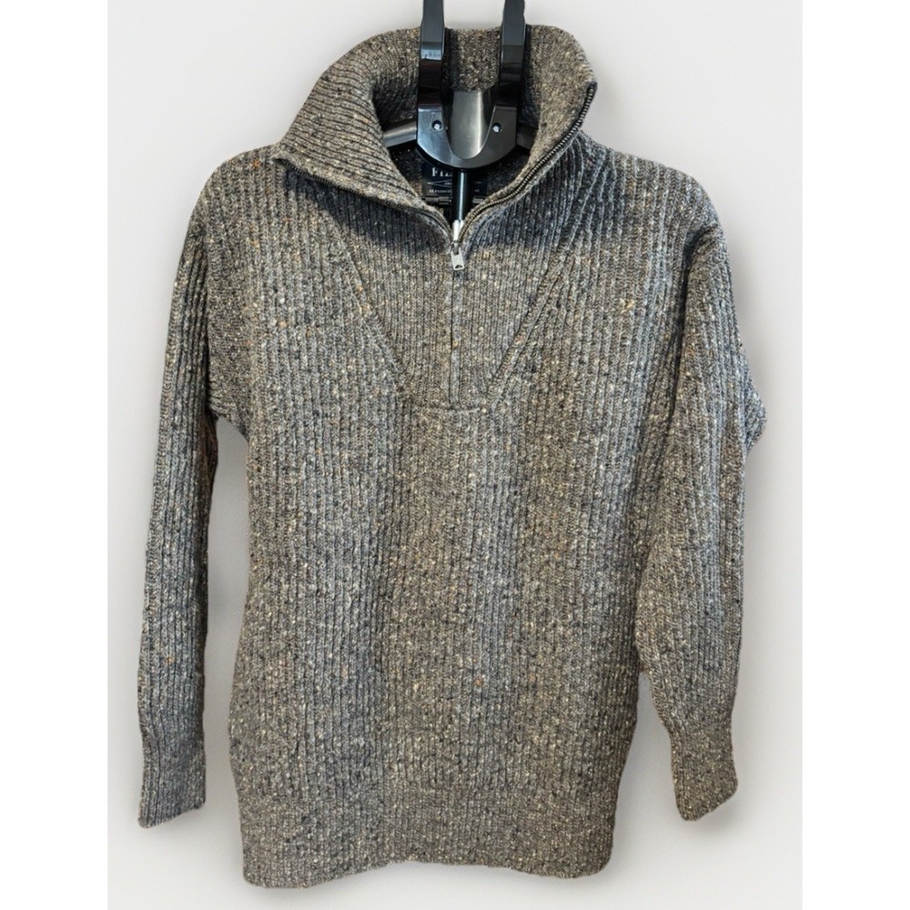 NWT Womens L Filson Gray Beige Wool Zip Funnel Neck Sweater Made In Scotland